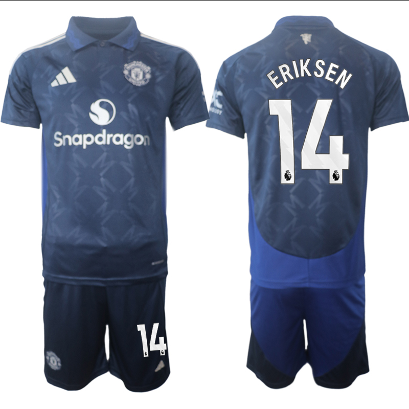Men 2024-2025 Club Manchester United away blue #14 Soccer Jersey->women nfl jersey->Women Jersey